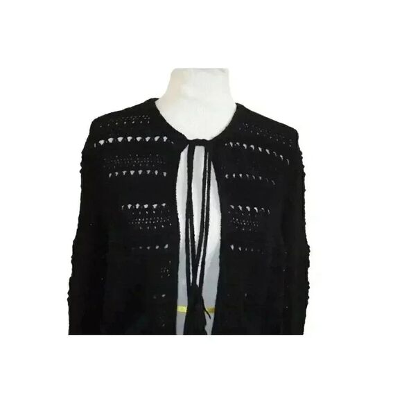 ZARA KNIT Womens Open Weave Crochet SWEATER - Size SMALL - Black Tassel … - Picture 8 of 10